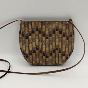 Sharif women's Gold blue Checkered metallic tone crossbody purse